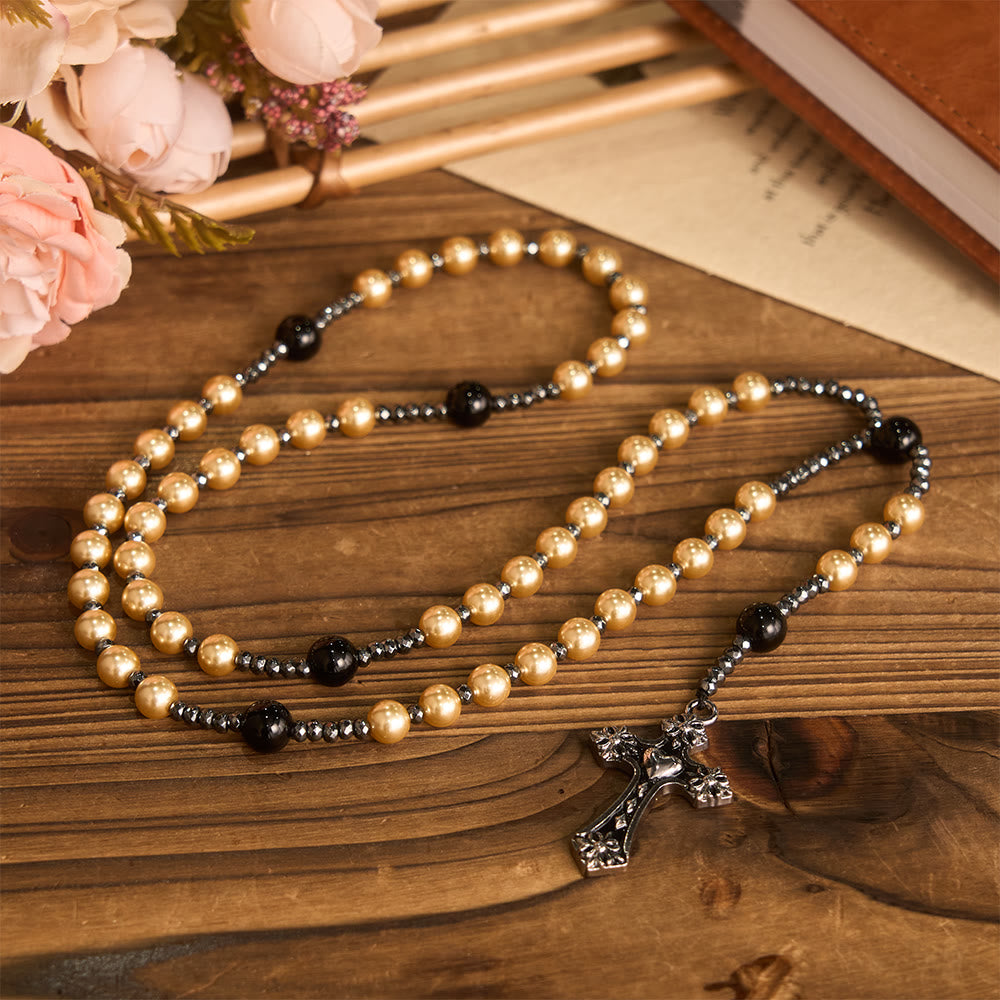 Christianartworkshop 4-Color Glass Bead Rosary with Heart Motif Cross: Timeless Symbol of Sacred Prayer Faith - image 10