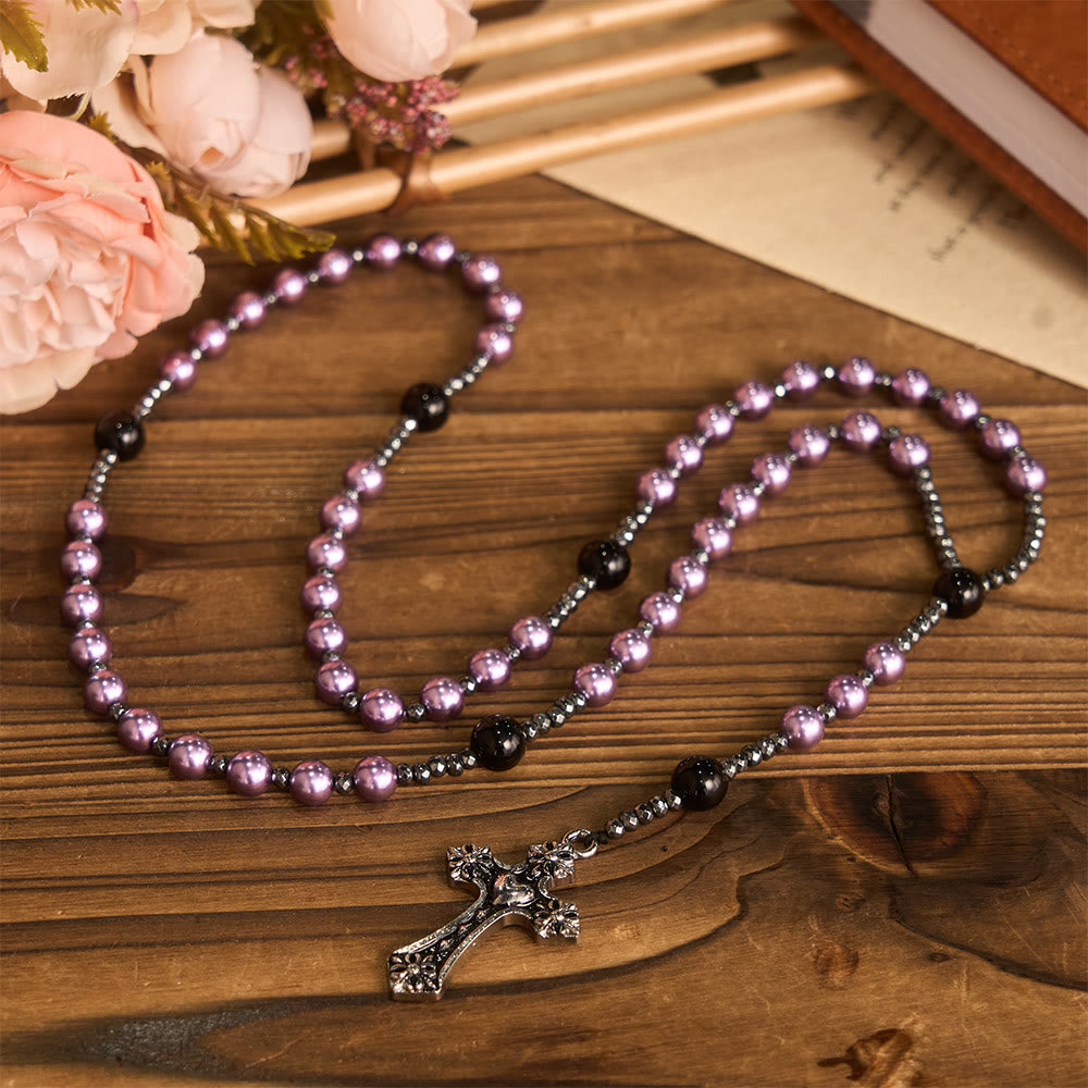 Christianartworkshop 4-Color Glass Bead Rosary with Heart Motif Cross: Timeless Symbol of Sacred Prayer Faith - image 1