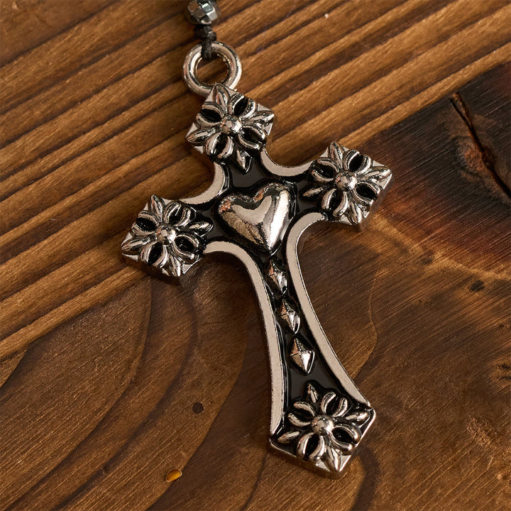 Christianartworkshop 4-Color Glass Bead Rosary with Heart Motif Cross: Timeless Symbol of Sacred Prayer Faith - image 12