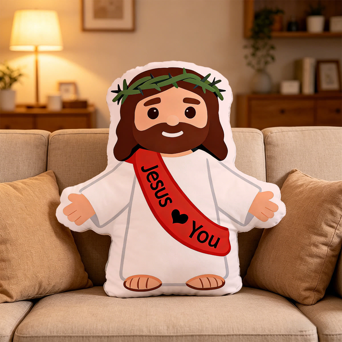 GOD BLESS YOU CUSHION クッション　おしゃれ　レア　希少 Christianartworkshop Crown Of Thorns Jesus Open Arms Pillow: Warm