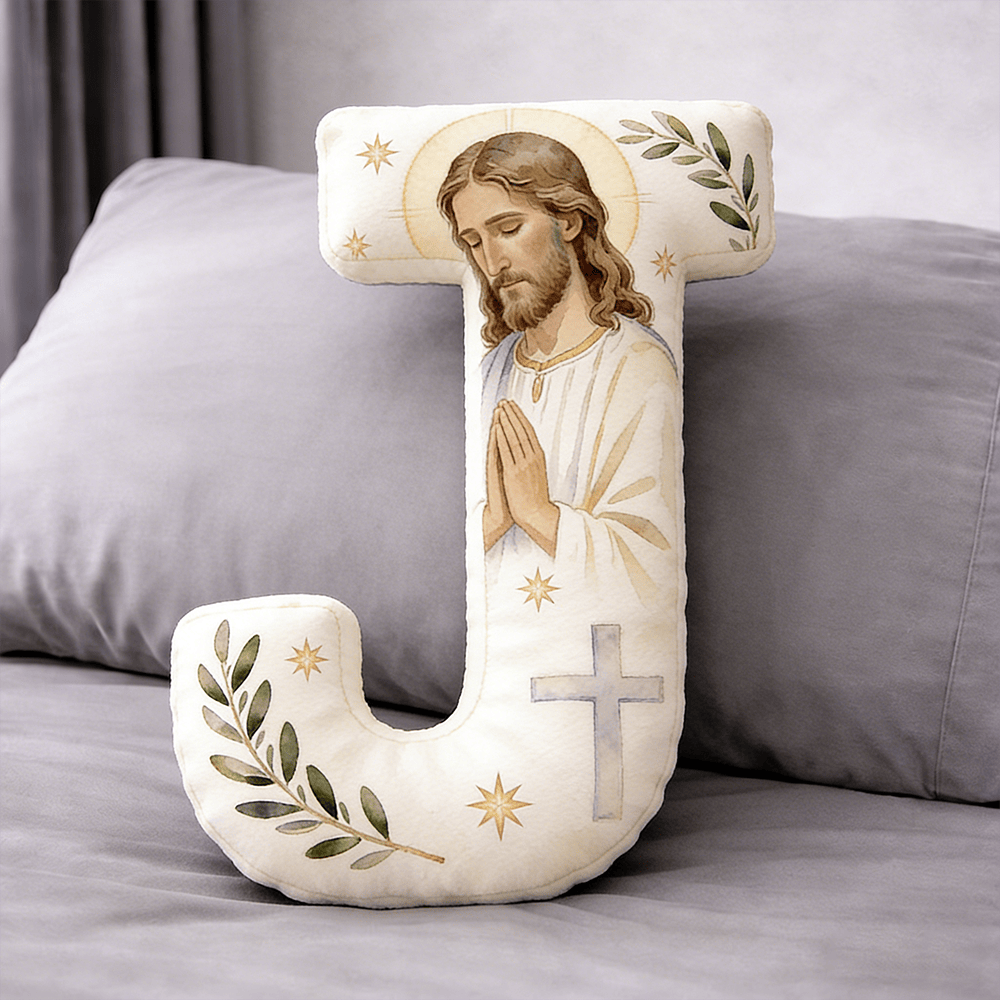Christianartworkshop Letter Shaped Praying Jesus Cross Pillow: Emblem Of Devout Prayer And Timeless Faith - 24" (60cm) - J - image 0