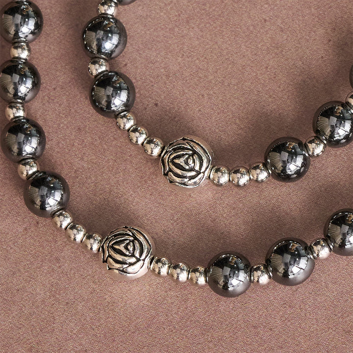 Christianartworkshop Hematite Rosary with Rose Beads and St. Benedict Medal & Detailed Crucifix - image 4
