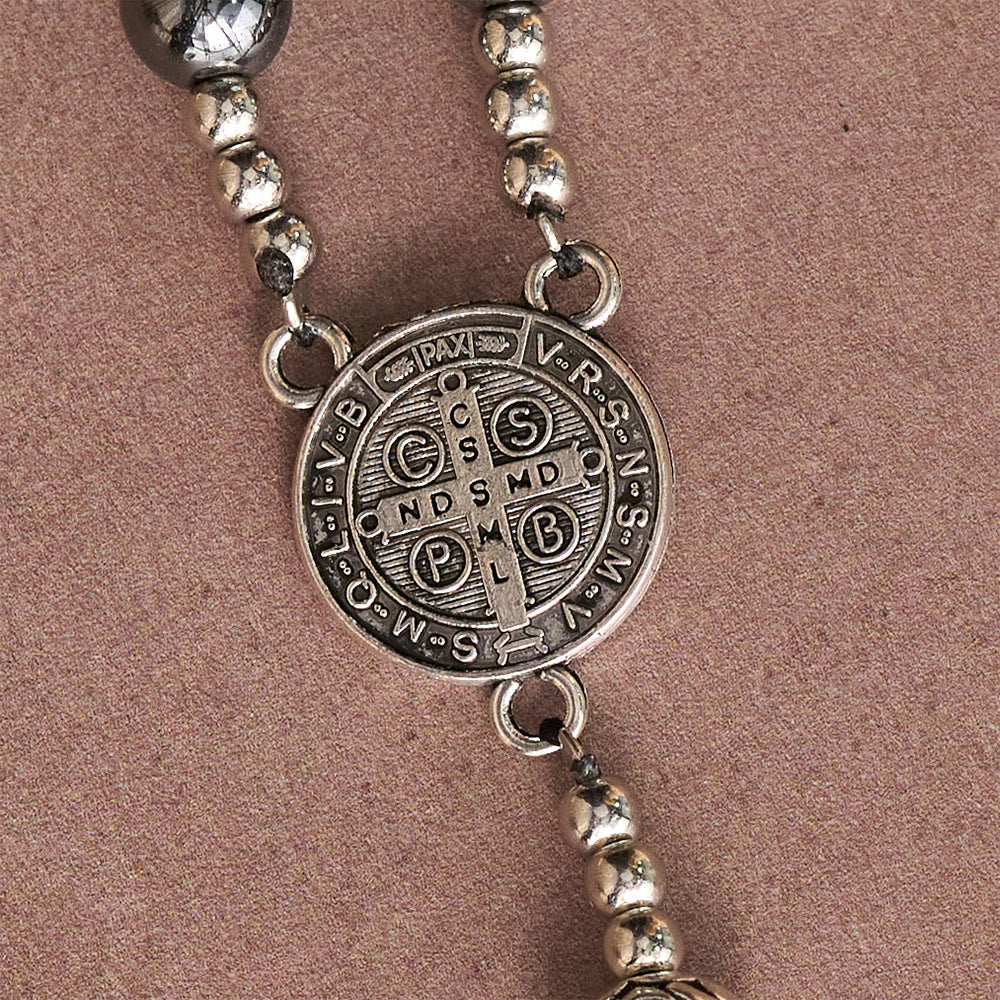Christianartworkshop Hematite Rosary with Rose Beads and St. Benedict Medal & Detailed Crucifix - image 6