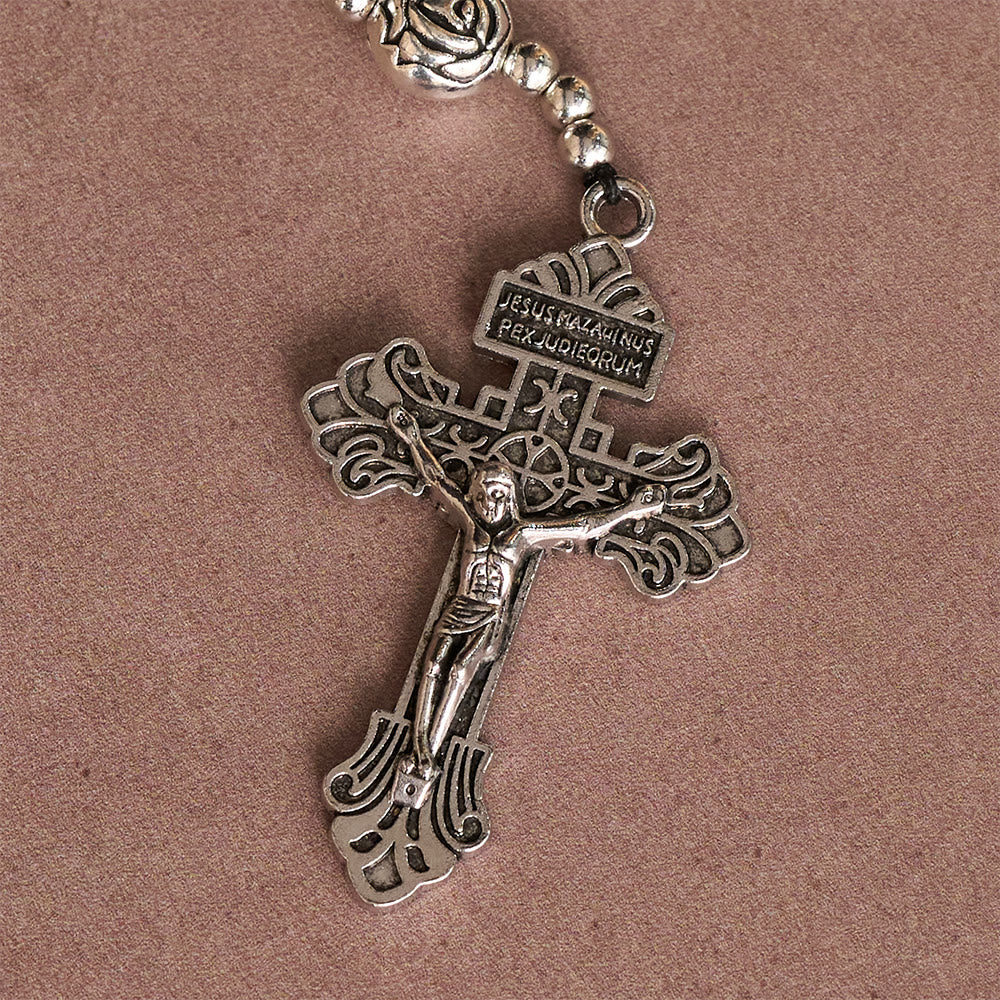Christianartworkshop Hematite Rosary with Rose Beads and St. Benedict Medal & Detailed Crucifix - image 7