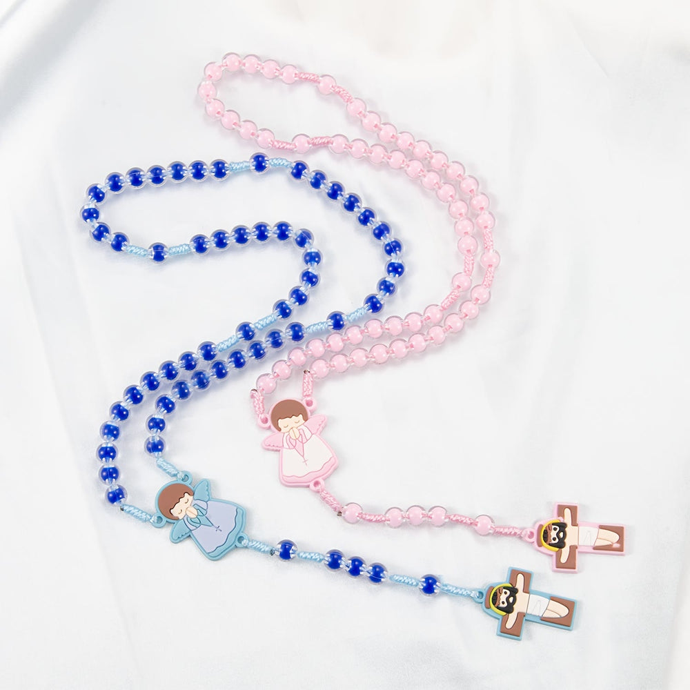 FREE Today: Children-Friendly Cartoon Rosary: Angel Medal & Cute Jesus Cross Pendant (Pink/Blue) - image 1