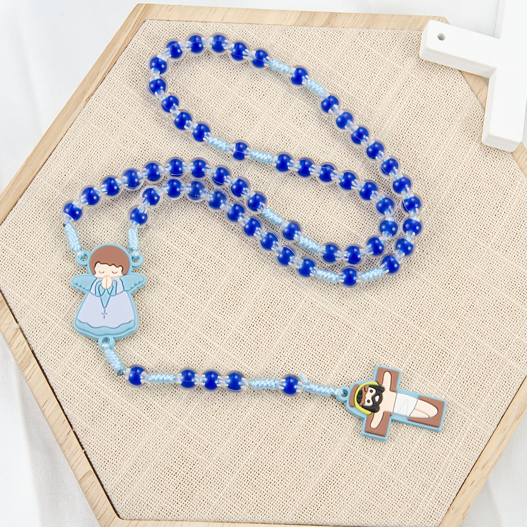 FREE Today: Children-Friendly Cartoon Rosary: Angel Medal & Cute Jesus Cross Pendant (Pink/Blue) - Blue - image 0