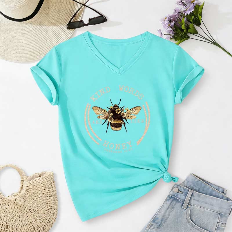Christianartworkshop Kind Words Are Like Honey Proverbs 16:24 Bee Casual V-neck T-shirt - Sky Blue - 2XL - image 8