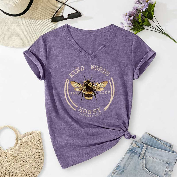 Christianartworkshop Kind Words Are Like Honey Proverbs 16:24 Bee Casual V-neck T-shirt - Purple - 2XL - image 16