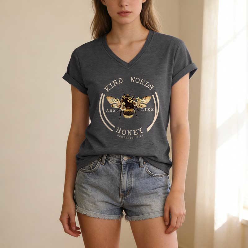 Christianartworkshop Kind Words Are Like Honey Proverbs 16:24 Bee Casual V-neck T-shirt - image 21