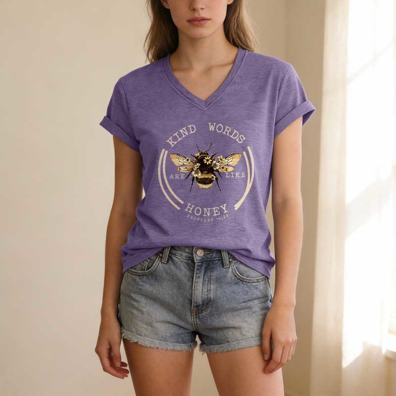 Christianartworkshop Kind Words Are Like Honey Proverbs 16:24 Bee Casual V-neck T-shirt - image 17