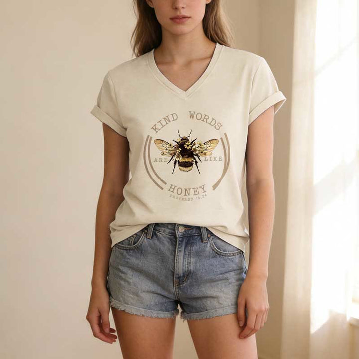 Christianartworkshop Kind Words Are Like Honey Proverbs 16:24 Bee Casual V-neck T-shirt - image 1
