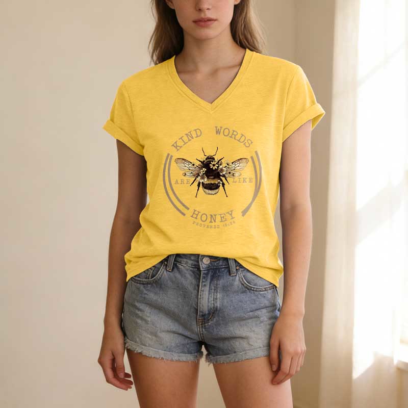 Christianartworkshop Kind Words Are Like Honey Proverbs 16:24 Bee Casual V-neck T-shirt - image 7