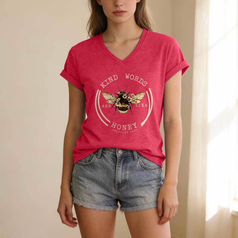 Christianartworkshop Kind Words Are Like Honey Proverbs 16:24 Bee Casual V-neck T-shirt - image 23