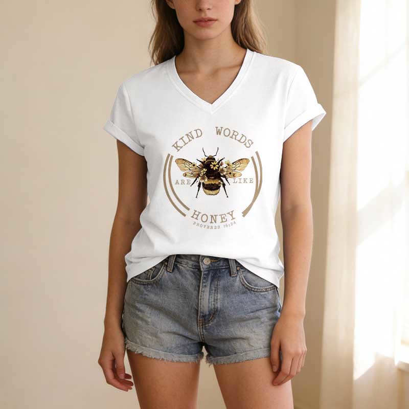 Christianartworkshop Kind Words Are Like Honey Proverbs 16:24 Bee Casual V-neck T-shirt - image 5