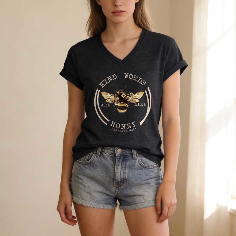 Christianartworkshop Kind Words Are Like Honey Proverbs 16:24 Bee Casual V-neck T-shirt - image 13
