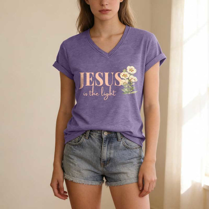 Christianartworkshop Jesus Is The Light Floral Casual V-neck T-shirt - image 19