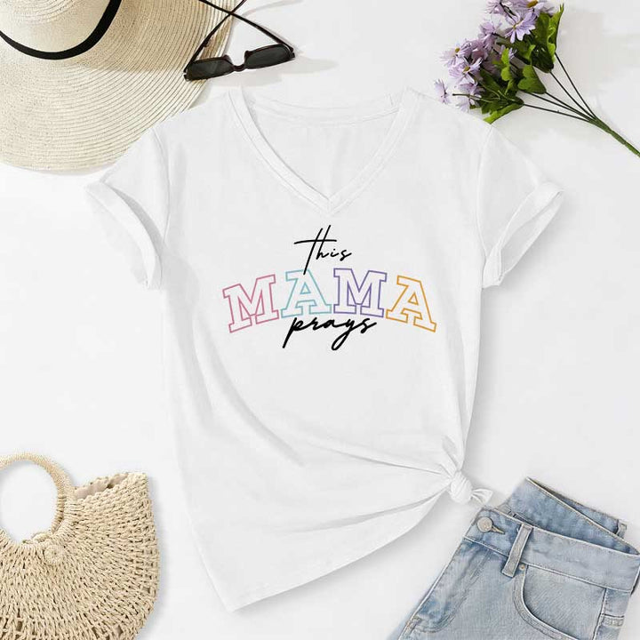Christianartworkshop This Mama Prays Cross Casual V-neck T-shirt - White - 2XL - image 4