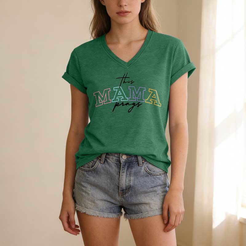 Christianartworkshop This Mama Prays Cross Casual V-neck T-shirt - image 15