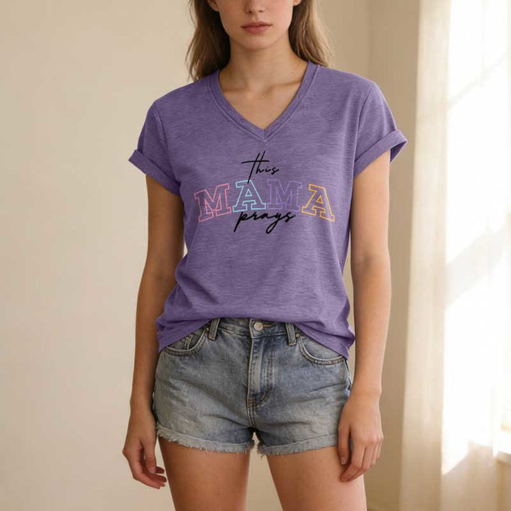 Christianartworkshop This Mama Prays Cross Casual V-neck T-shirt - image 17