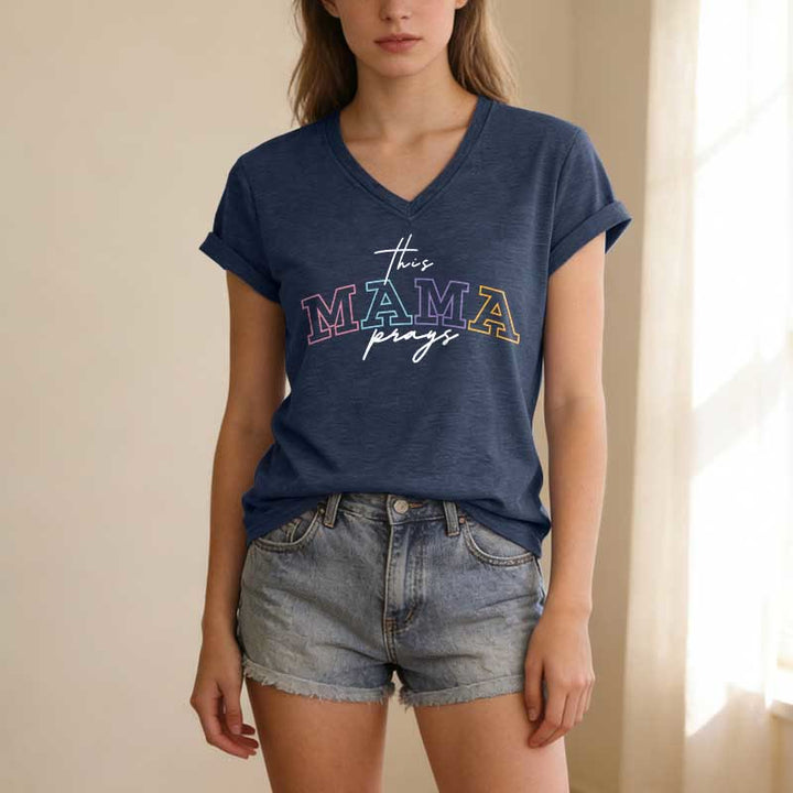 Christianartworkshop This Mama Prays Cross Casual V-neck T-shirt - image 19