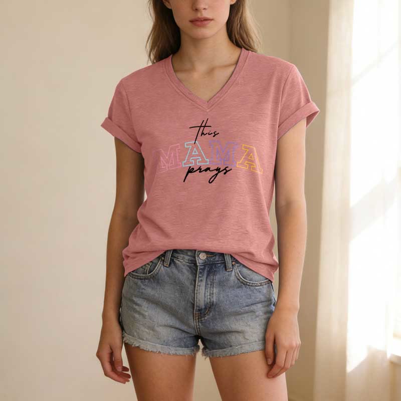 Christianartworkshop This Mama Prays Cross Casual V-neck T-shirt - image 11