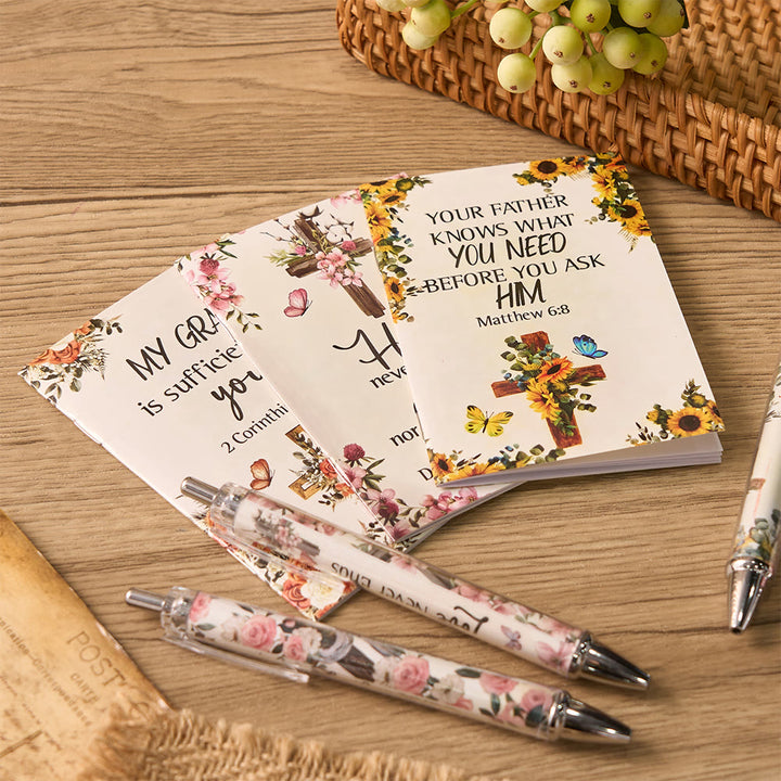 Christianartworkshop Floral Cross Motivational Pens & Bible Verse Notebooks Gift Set - image 3