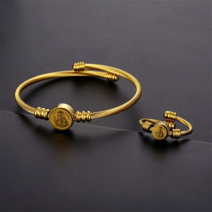 Christianartworkshop Twisted Cable St. Benedict Medal Bracelet & Ring Set: Sacred Symbol of Divine Protection - Bracelet & Ring - image 1