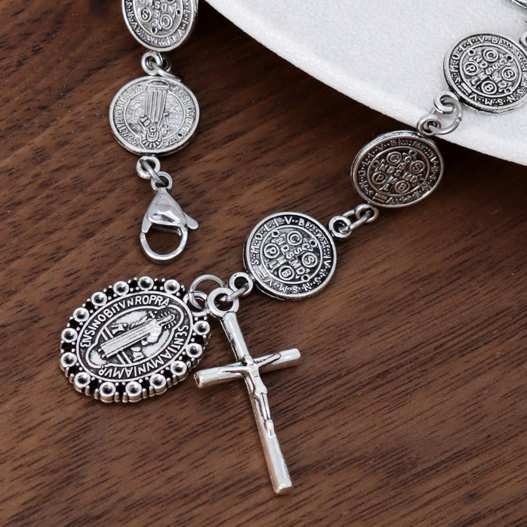 Christianartworkshop St. Benedict Medal Link Bracelet With Crucifix Pendant: Sacred Symbol Of Divine Protection - St.Benedict - image 0
