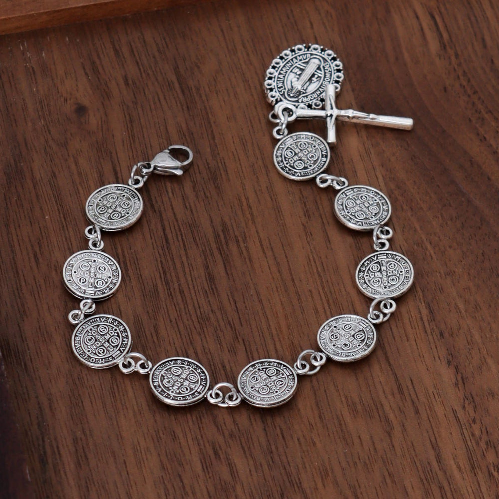 Christianartworkshop St. Benedict Medal Link Bracelet With Crucifix Pendant: Sacred Symbol Of Divine Protection - image 1
