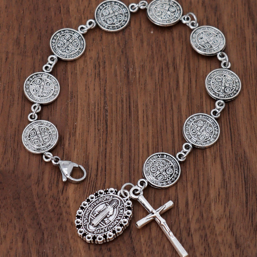 Christianartworkshop St. Benedict Medal Link Bracelet With Crucifix Pendant: Sacred Symbol Of Divine Protection - image 2