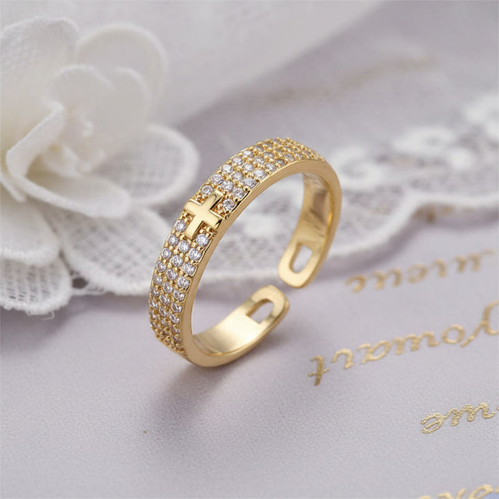 Christianartworkshop Paved Crystal Cross Open Adjustable Ring: Symbol Of Eternal Hope & Grace - image 1
