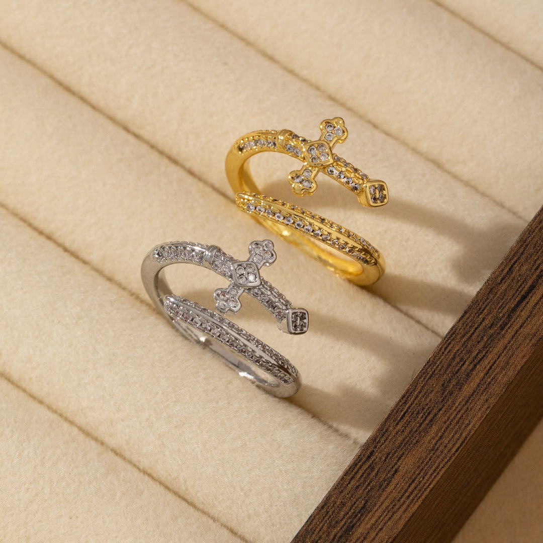 Christianartworkshop Sword Cross Pave Open Adjustable Ring: Emblem Of Faith & Divine Strength - image 0