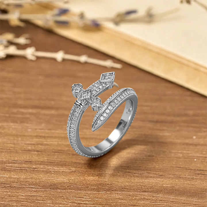 Christianartworkshop Sword Cross Pave Open Adjustable Ring: Emblem Of Faith & Divine Strength - Silver(Suitable for US sizes 6-9) - image 4