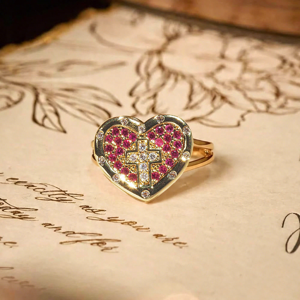 Christianartworkshop Heart Shaped Pave Cross Statement Ring: Symbol Of Sacred Love & Grace - image 3