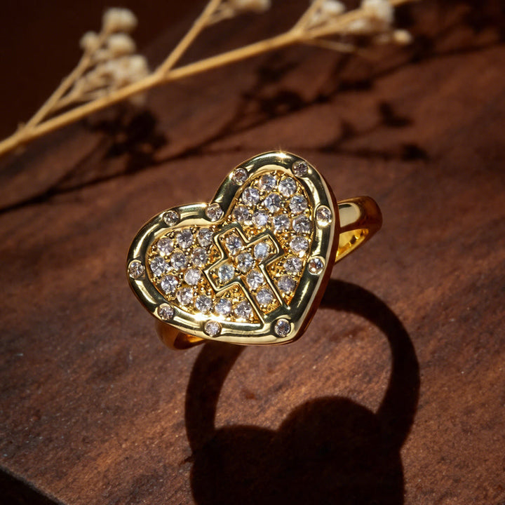 Christianartworkshop Heart Shaped Pave Cross Statement Ring: Symbol Of Sacred Love & Grace - image 0