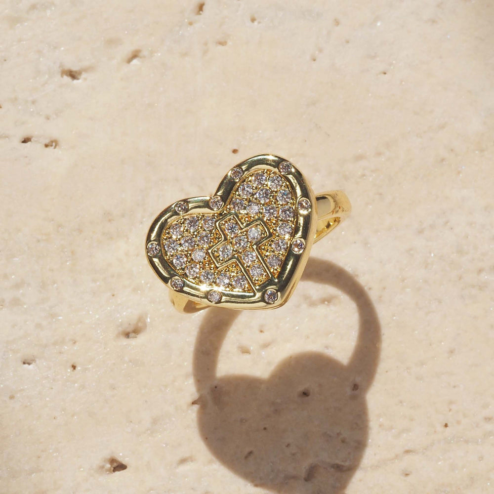 Christianartworkshop Heart Shaped Pave Cross Statement Ring: Symbol Of Sacred Love & Grace - Silver(Suitable for US sizes 6-10) - image 1