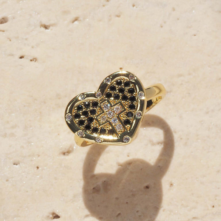 Christianartworkshop Heart Shaped Pave Cross Statement Ring: Symbol Of Sacred Love & Grace - Black(Suitable for US sizes 6-10) - image 4