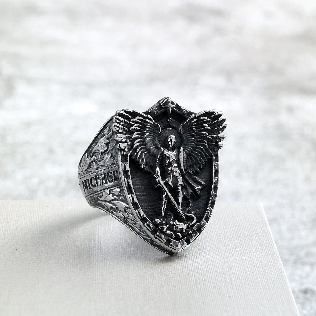 FREE Today: Shield Archangel St. Michael Ring: Two Tone Option Sacred Guardian Faith Finger Jewelry - image 6