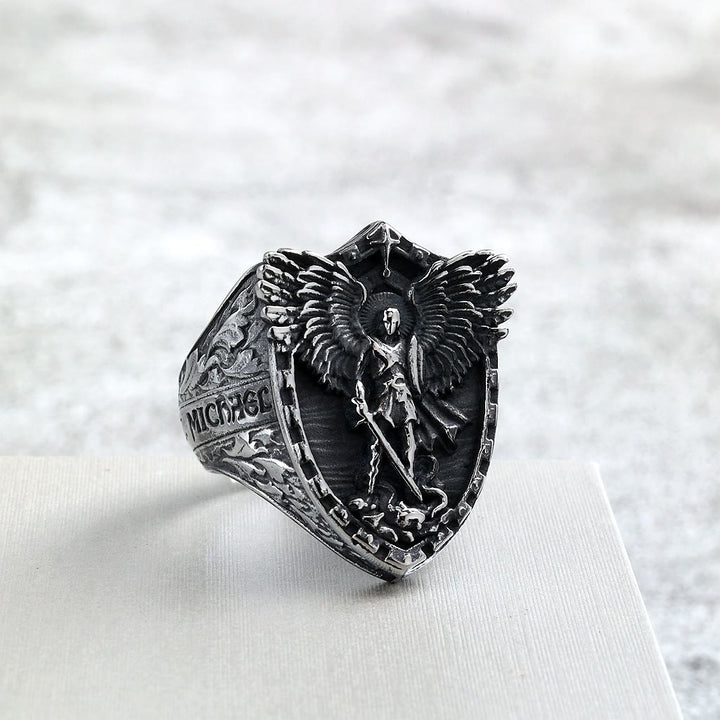 FREE Today: Shield Archangel St. Michael Ring: Two Tone Option Sacred Guardian Faith Finger Jewelry - image 6