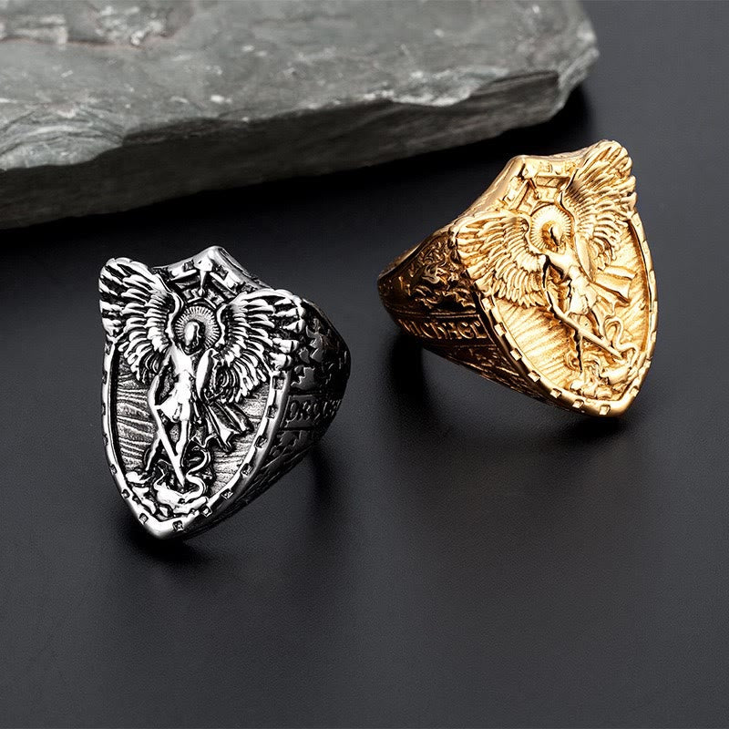 FREE Today: Shield Archangel St. Michael Ring: Two Tone Option Sacred Guardian Faith Finger Jewelry - image 1