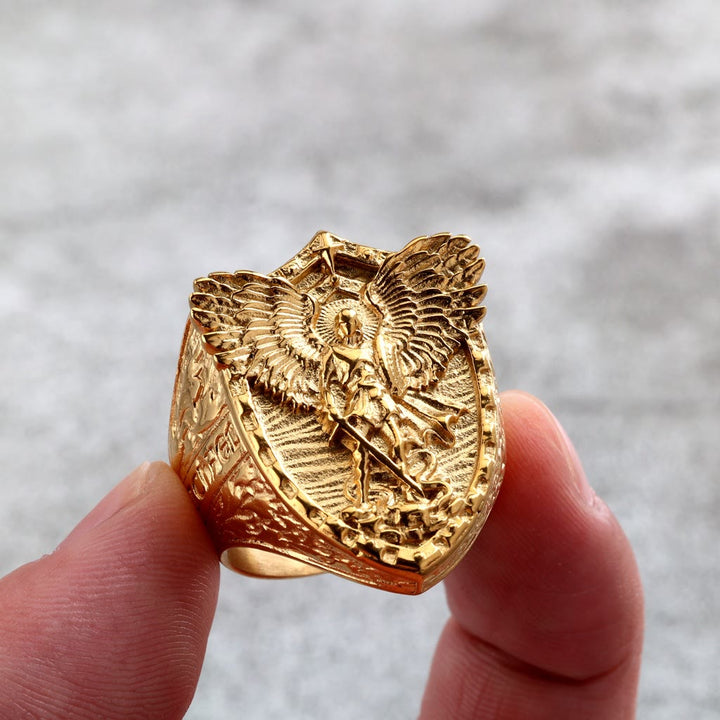 FREE Today: Shield Archangel St. Michael Ring: Two Tone Option Sacred Guardian Faith Finger Jewelry - image 3