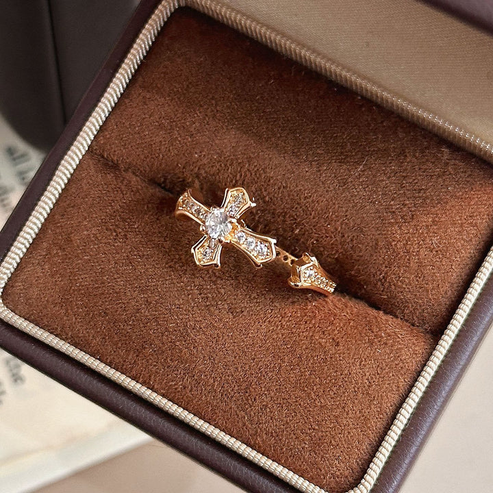 Christianartworkshop Dainty Paved Zircon Cross Adjustable Ring: Gentle Emblem Of Heavenly Redemption Faith - Golden(Suitable for US 7 - 9) - image 3