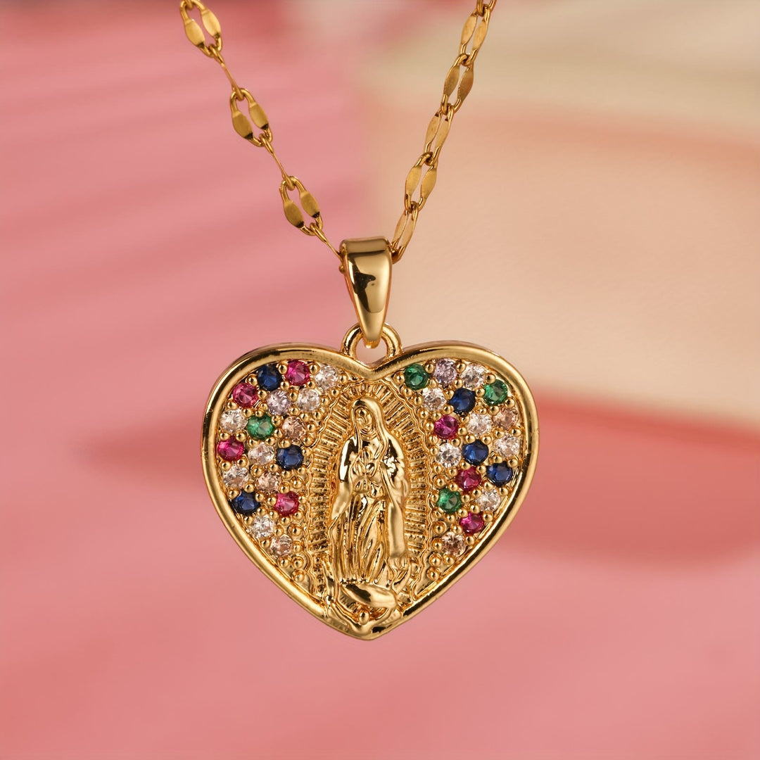 FREE Today: Heart Shaped Virgin Mary Necklace With Colorful Zircon: Sacred Symbol Of Marian Grace Faith Pendant - image 3