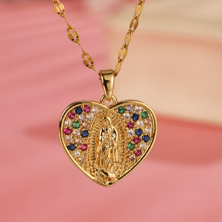 FREE Today: Heart Shaped Virgin Mary Necklace With Colorful Zircon: Sacred Symbol Of Marian Grace Faith Pendant - image 3