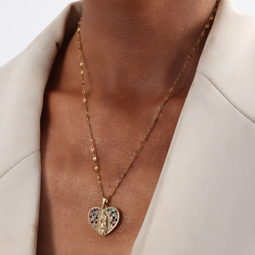 Christianartworkshop Heart Shaped Virgin Mary Necklace With Colorful Zircon: Sacred Symbol Of Marian Grace Faith Pendant - image 2