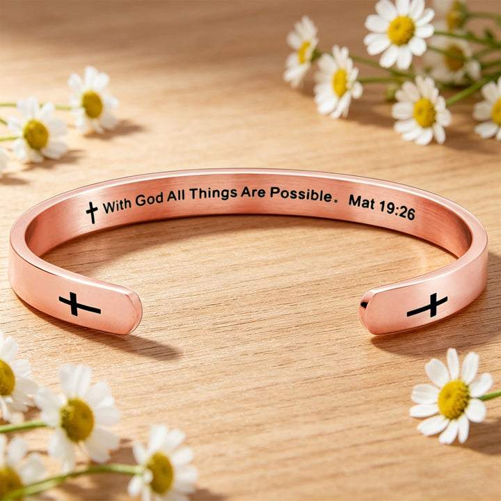 Christianartworkshop Matthew 19:26 Bible Verse Cross Cuff Bracelet: With God All Things Are Possible Faith Symbol - image 3