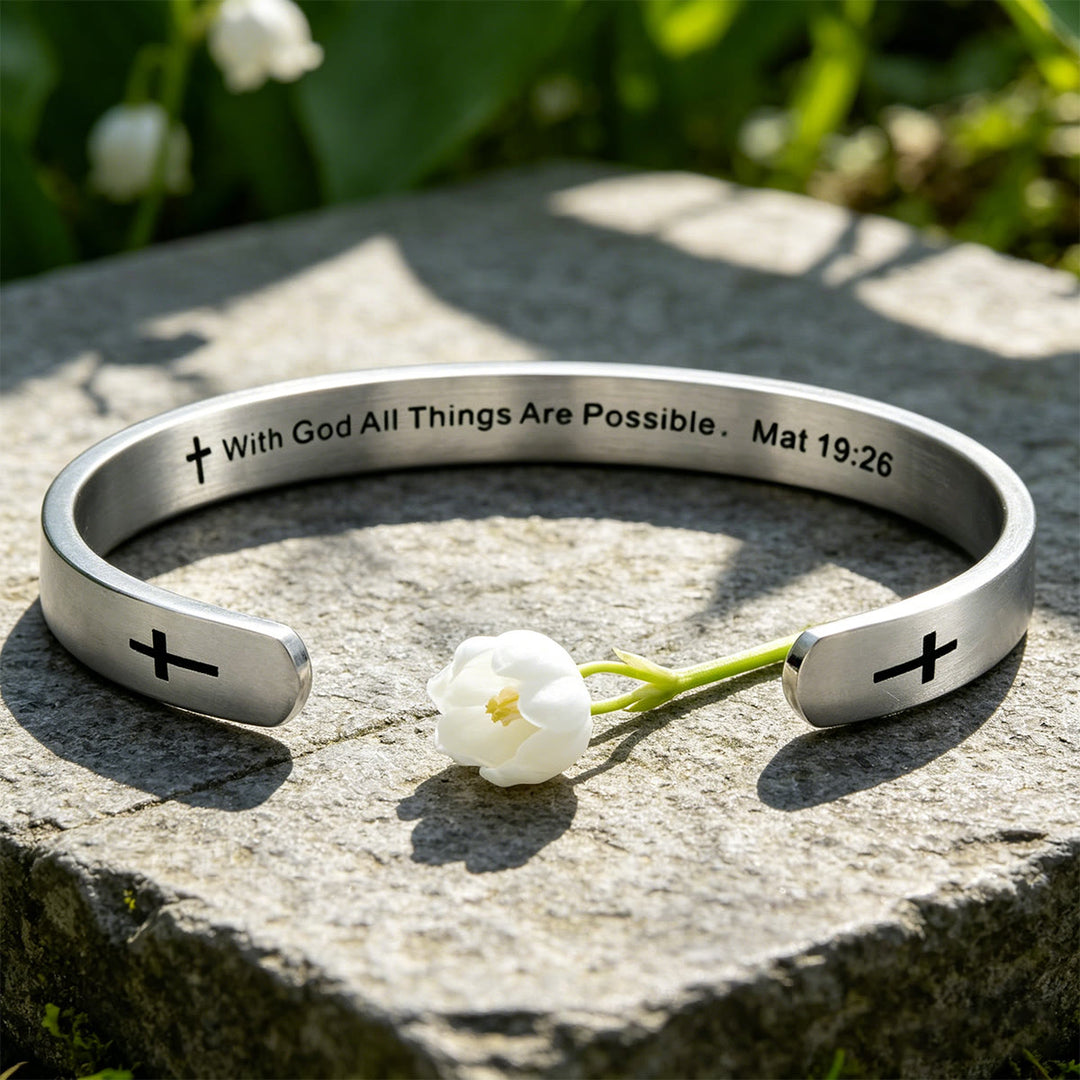 Christianartworkshop Matthew 19:26 Bible Verse Cross Cuff Bracelet: With God All Things Are Possible Faith Symbol - image 9