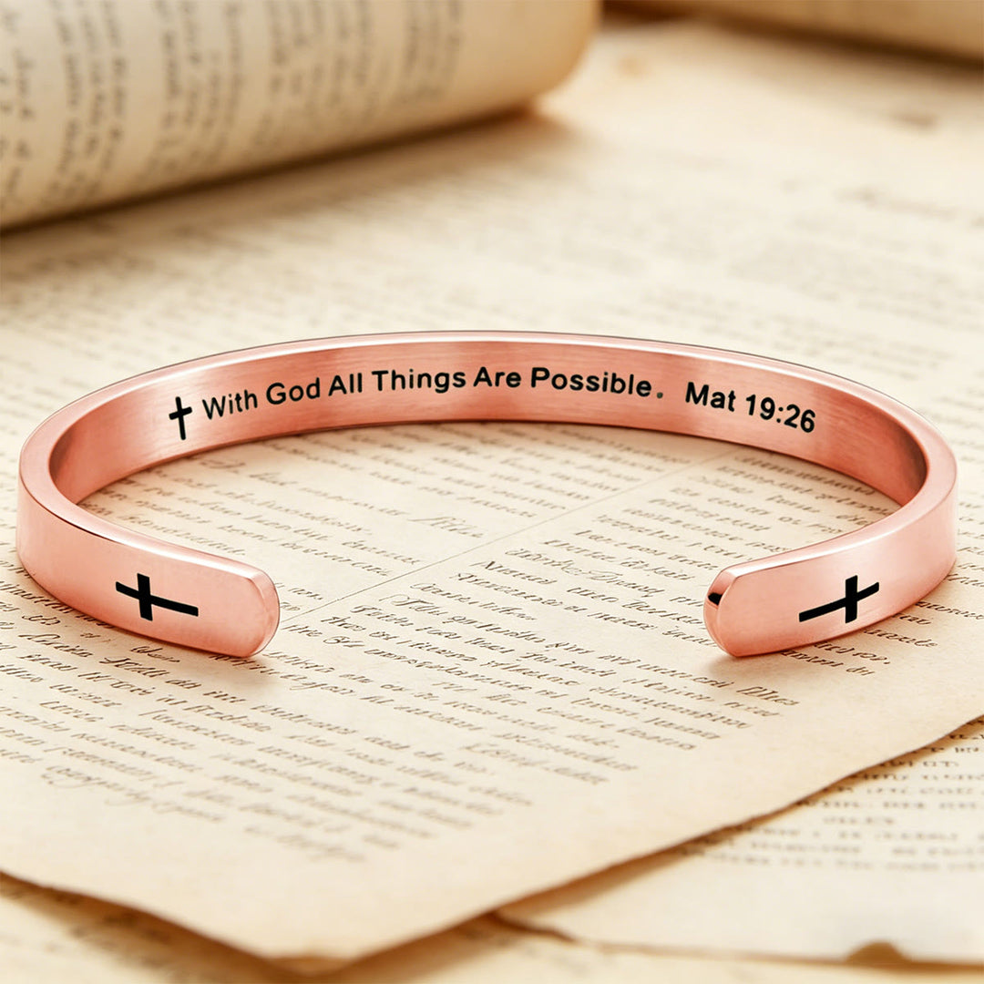 Christianartworkshop Matthew 19:26 Bible Verse Cross Cuff Bracelet: With God All Things Are Possible Faith Symbol - image 2