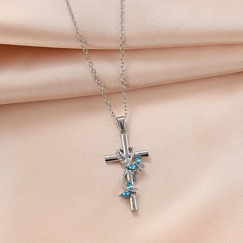 Christianartworkshop Vine Wrapped Butterfly Cross Zircon Necklace: 4 Color Sacred Redemption Faith Pendant Jewelry - image 7