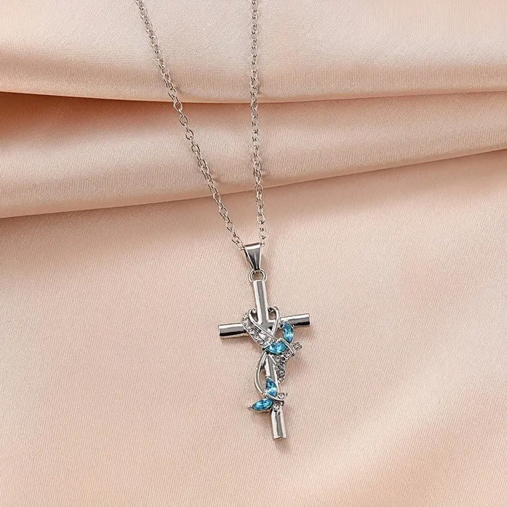 FREE Today: Vine Wrapped Butterfly Cross Zircon Necklace: 4 Color Sacred Redemption Faith Pendant Jewelry - image 7